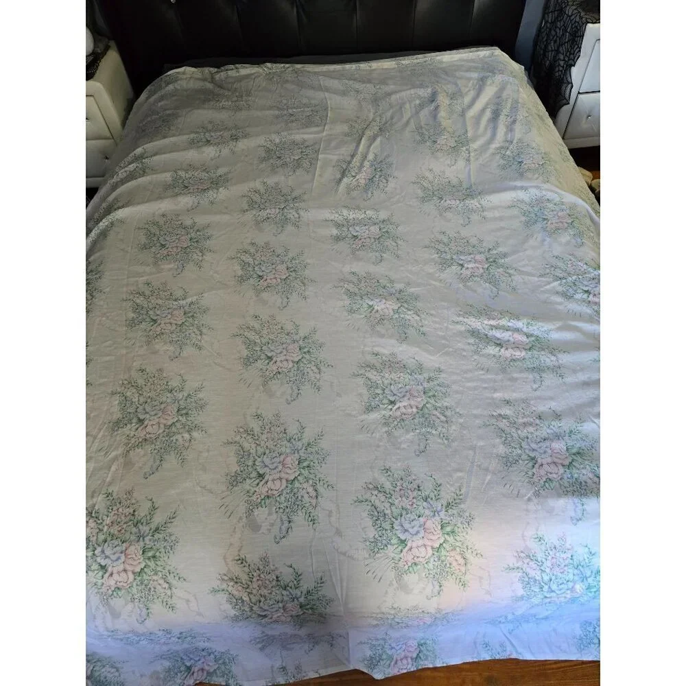 Vintage 60s 70s Pastel Spring Floral Cotton Sheet Bloomcore Cottagecore
